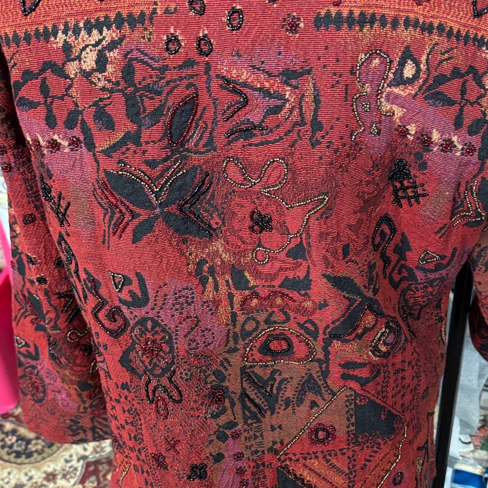 Chico's Vibrant Red and Black Patterned Blazer - Picture 2 of 5
